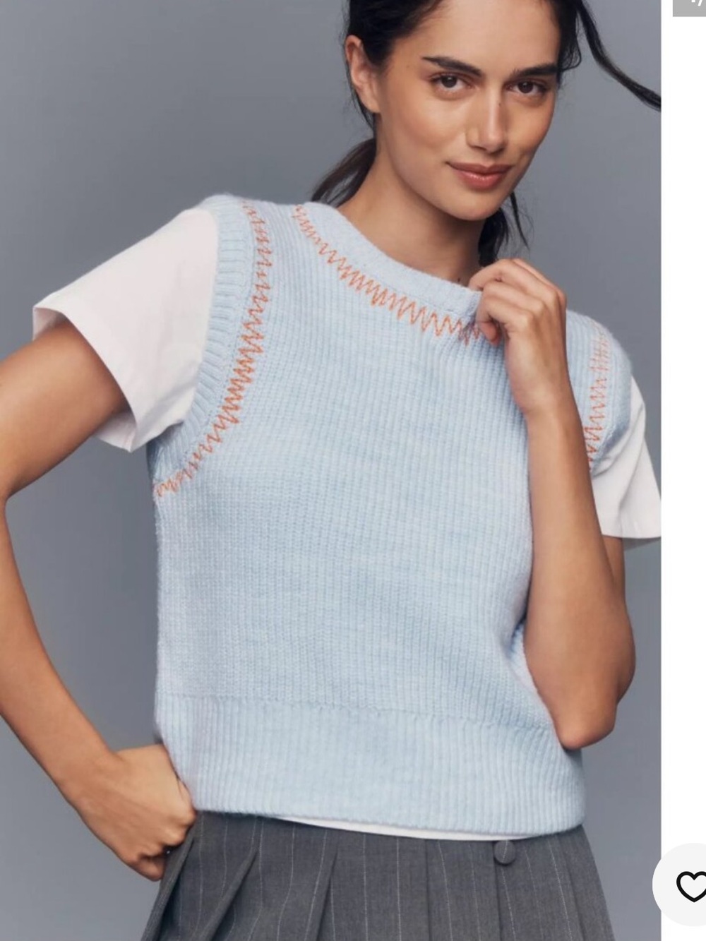 Anthropologie Pilcro Blue Sleeveless twofer sweater Vest with zigzag stitching